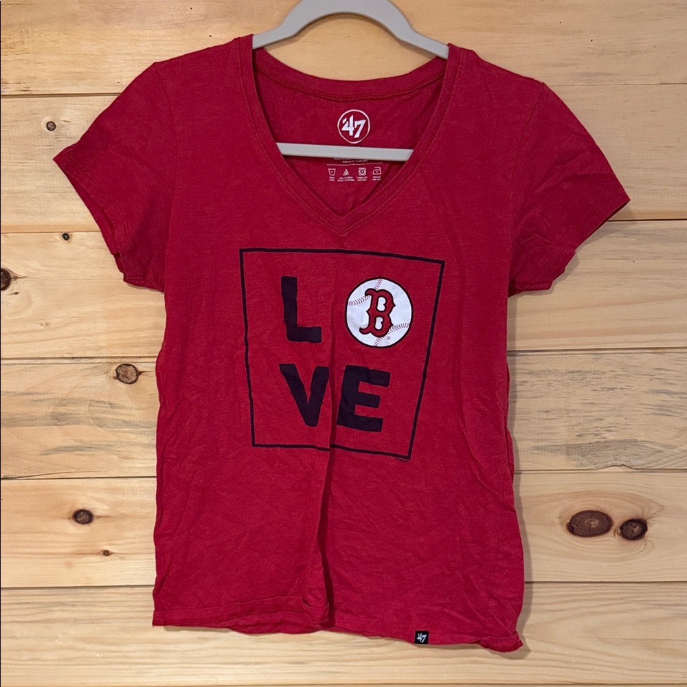 47 Brand Red Boston 'LOVE' Short Sleeve V-Neck Tee